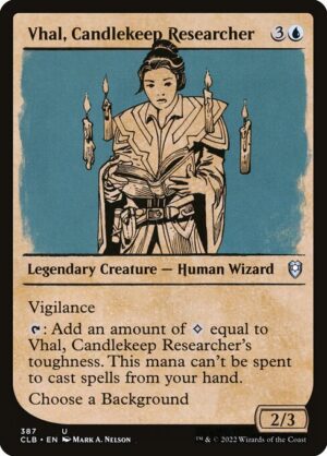 Vhal, Candlekeep Researcher<br /><span class="collector-number">Collector No. 387</span>