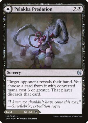 Pelakka Predation // Pelakka Caverns<br /><span class="collector-number">Collector No. 120</span>